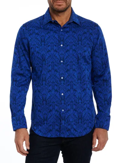 Robert Graham Men's Highland Stretch Cotton Jacquard Sport Shirt In Navy