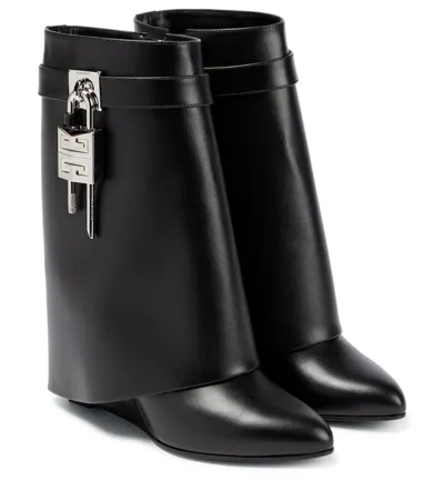 Givenchy Shark Lock Leather Ankle Boots In Black  