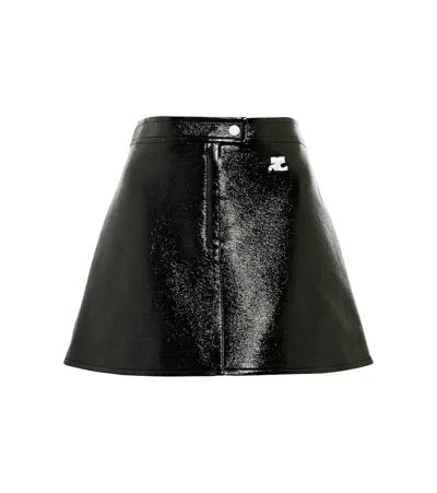 Courrèges Logo A-line Faux Leather Miniskirt In Black