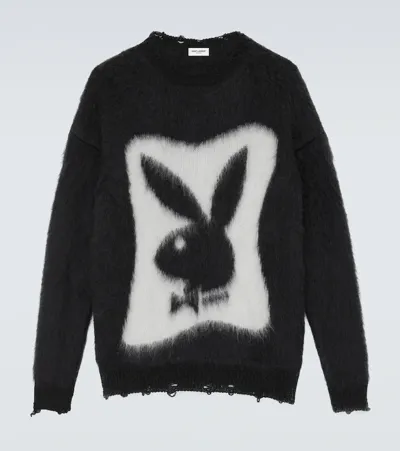 Saint Laurent Playboy Mohair Blend Knit Sweater In Noir Naturel