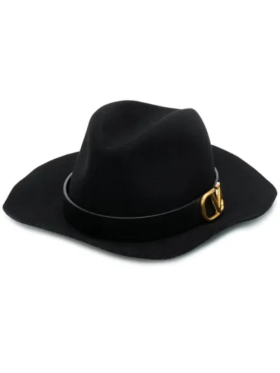 Valentino Garavani Vlogo Plaque Fedora Hat In Black