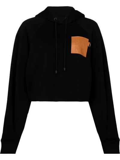 Loewe Cropped Appliquéd Cotton-jersey Hoodie In Black