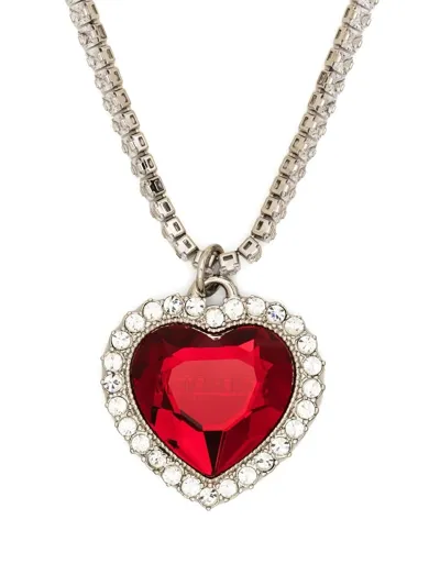 Vetements Crystal Heart-shaped Necklace In Silber