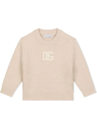 Dolce & Gabbana Babies' Logo-patch Long-sleeve Jumper In Neutrals