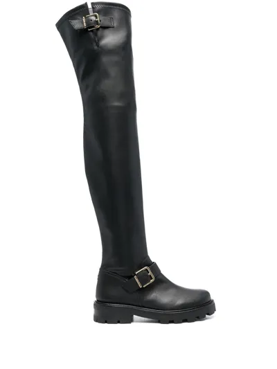 Jimmy Choo Biker Ii Buckled Leather Over-the-knee Boots In Black