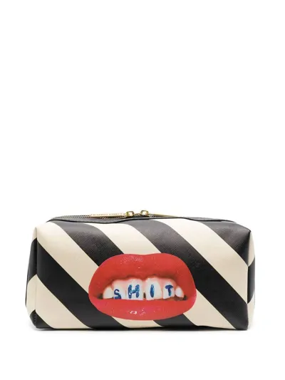 Seletti Toilet-paper Stripe-print Wash Bag In Schwarz