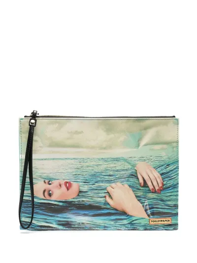 Seletti Sea Girl Print Clutch Bag In Blau