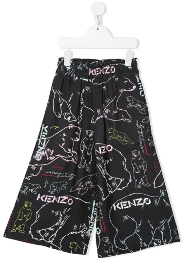 Kenzo Kids' Logo-print Wide-leg Trousers In Grey