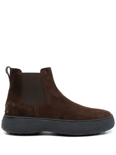 Tod's Flatform Ankle Boots In Dark Brown