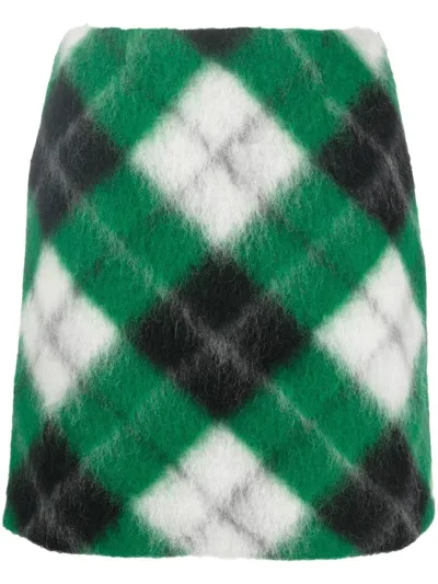 Opening Ceremony Long Hair Check Mini Skirt In Verde