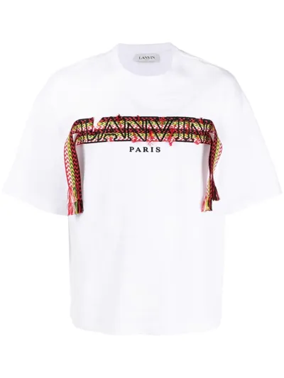 Lanvin Embroidered-logo Strap Detail T-shirt In Optic White