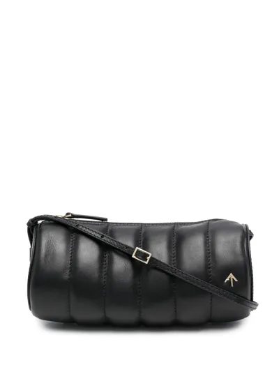 Manu Atelier Padded Cylinder Logo-plaque Leather Shoulder Bag In Nero