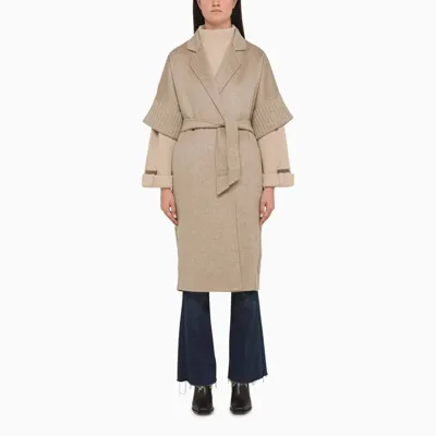 Max Mara Cesy Belted Wool And Cashmere-blend Felt And Cable-knit Coat In Beige