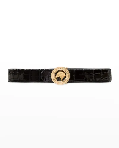 Stefano Ricci Men's Eagle-buckle Crocodile Belt In Black