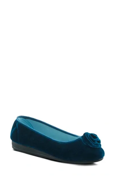 Flexus By Spring Step Roseloud Velvet Slipper In Teal