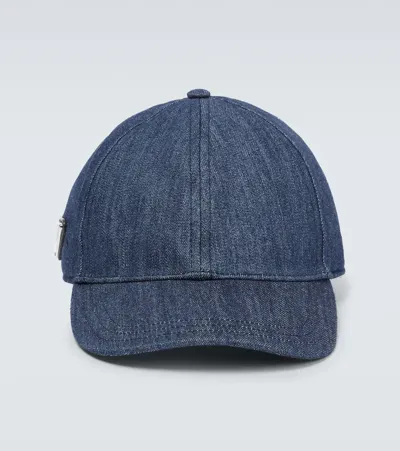 Prada Denim Six-panel Cap In Navy