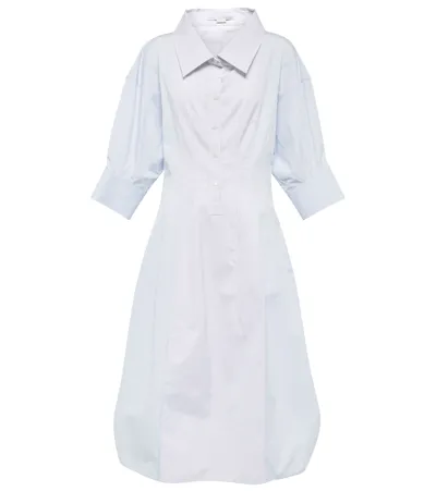 Stella Mccartney Cotton Poplin Midi Shirt Dress In 8519 White/blue