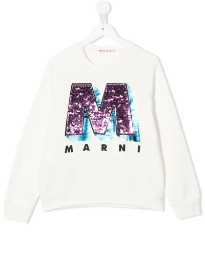 Marni Kids' Sequinned Logo-print Sweatshirt In White