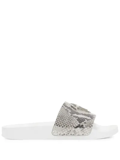 Giuseppe Zanotti Brett Snake-print Sliders In Silver