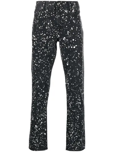 Off-white Man Black Skinny Jeans With Paint Effect Print In Black White