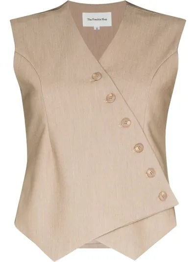 The Frankie Shop Maesa Asymmetric-button Sleeveless Vest In Neutral