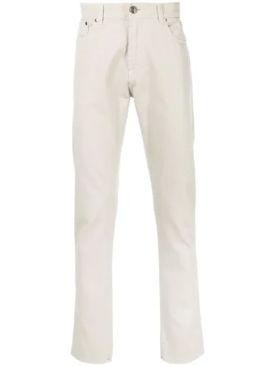 Isaia Contrast-trim Straight Trousers In Nude