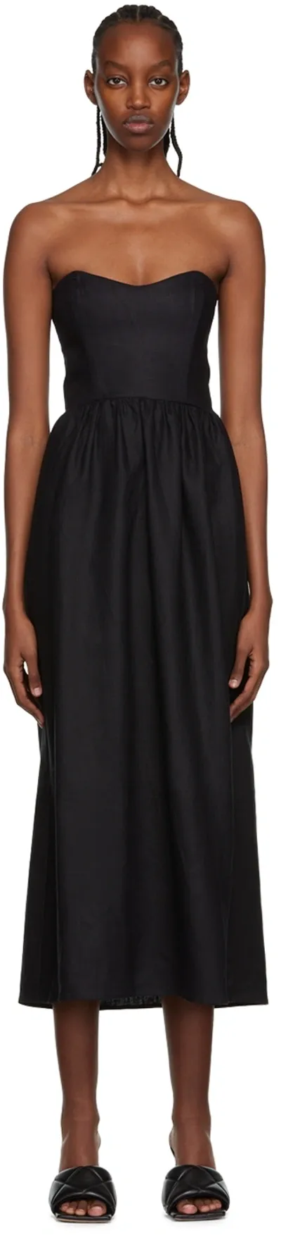 Reformation Black Fettuccine Midi Dress