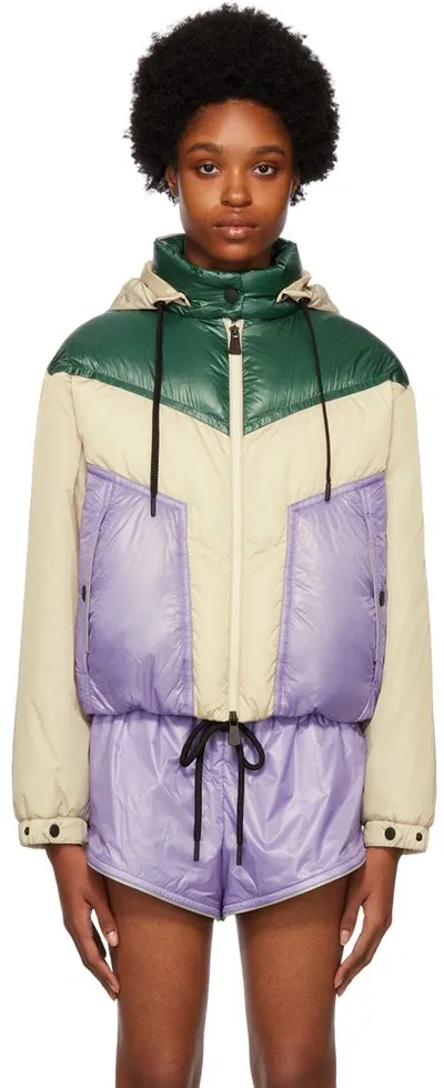 Moncler Ledi Hooded Color-block Quilted Shell Down Jacket In Neutral