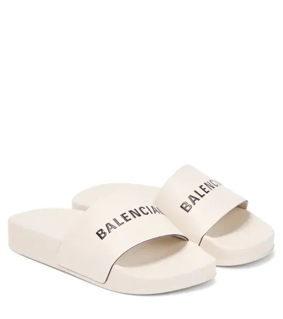 Balenciaga Kids' Logo Rubber Slides In Beige