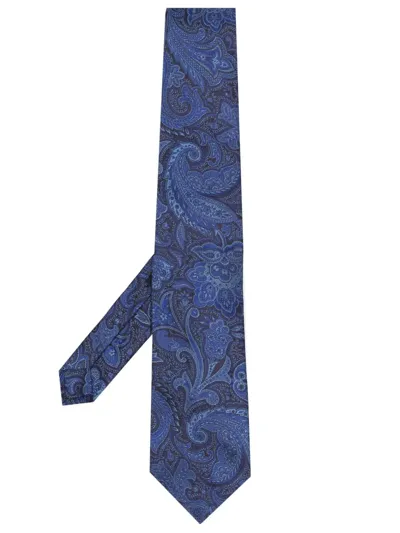 Etro Paisley-print Silk Tie In Blue