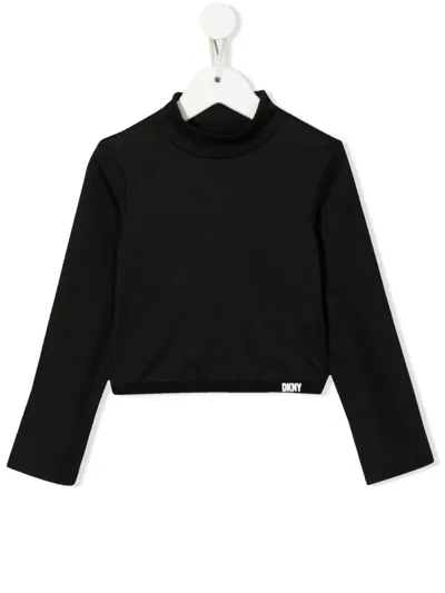 Dkny Kids' Mock-neck Cropped Sweatshirt In Black