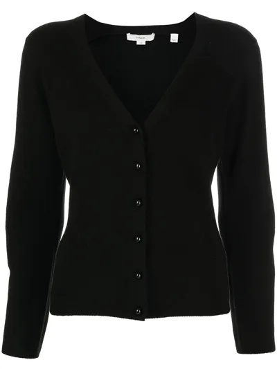 Vince Buttoned-up V-neck Cardigan In Black