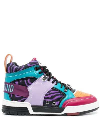 Moschino Colour-block High-top Sneakers In Purple