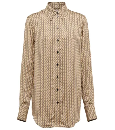 Victoria Beckham Logo-pattern Relaxed-fit Woven Shirt In Camel Dark Navy