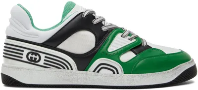 Gucci Basket White Panelled Sneakers In White - Green - Black