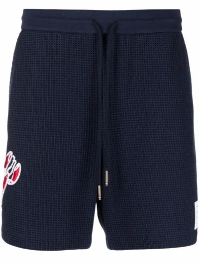 Thom Browne Logo-patch Track Shorts In Blue