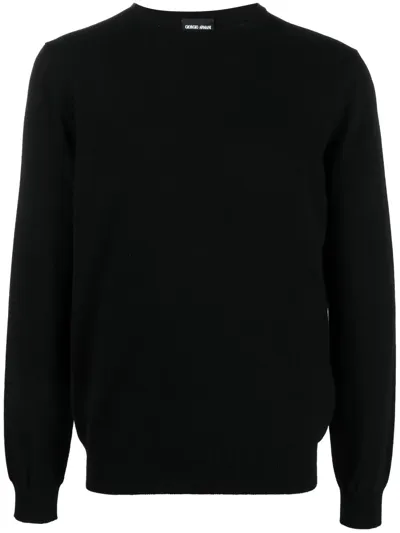 Giorgio Armani Ribbed-knit Crew Neck Sweater In Black