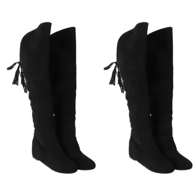 Pre-owned Markenlos 2 Paar Warme Schneeschuhe Frauen Flach-terselierte Überkniestiefel Für Herbstwin