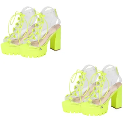 Pre-owned Markenlos 1 Paar Transparente Chunky Heels Coole Stiefel Pvc Candy Color Toes Sandalen