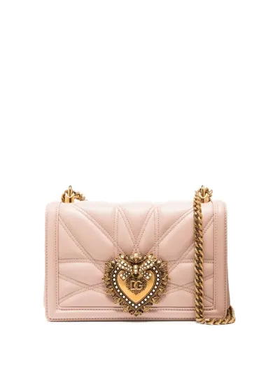 Dolce & Gabbana Devotion Leather Shoulder Bag In Pink