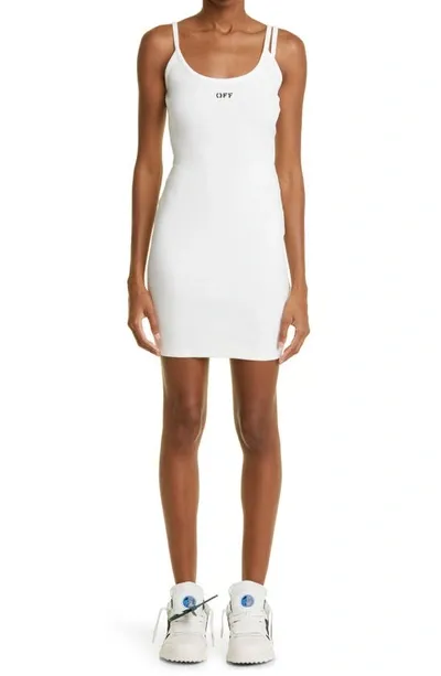 Off-white White Ribbed Basic Short Dress In White Black