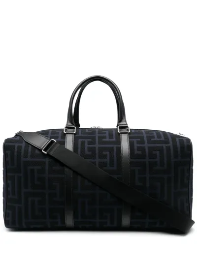 Balmain Blue Voyage Monogram Jacquard Holdall Bag