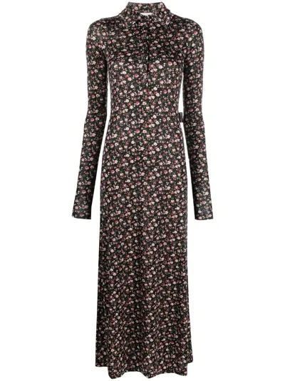 Palm Angels Black Floral Print Maxi Dress In Schwarz