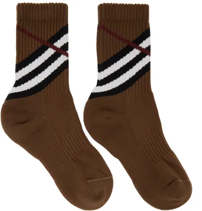 Burberry Check Socks In Dark Birch Brown