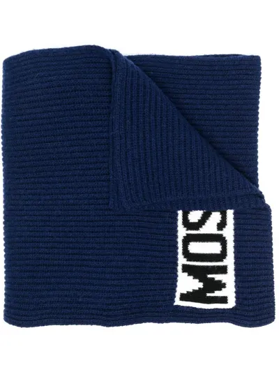 Moschino Logo-intarsia Ribbed Scarf In Blue