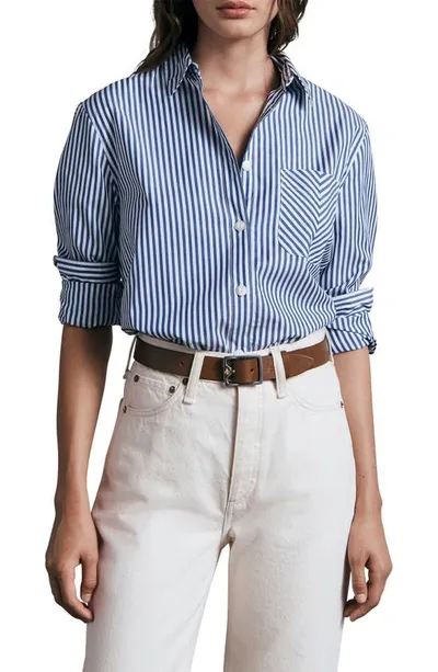 Rag & Bone Mismatching Pocket Striped Cotton Shirt In Blue Stripe