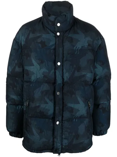 Etro Pegaso Pegaflying Print Down Jacket In Blue