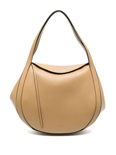 Wandler Neutral Lin Leather Shoulder Bag In 中性色