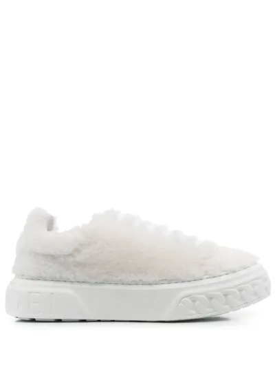 Casadei Faux-shearling Low-top Sneakers In White