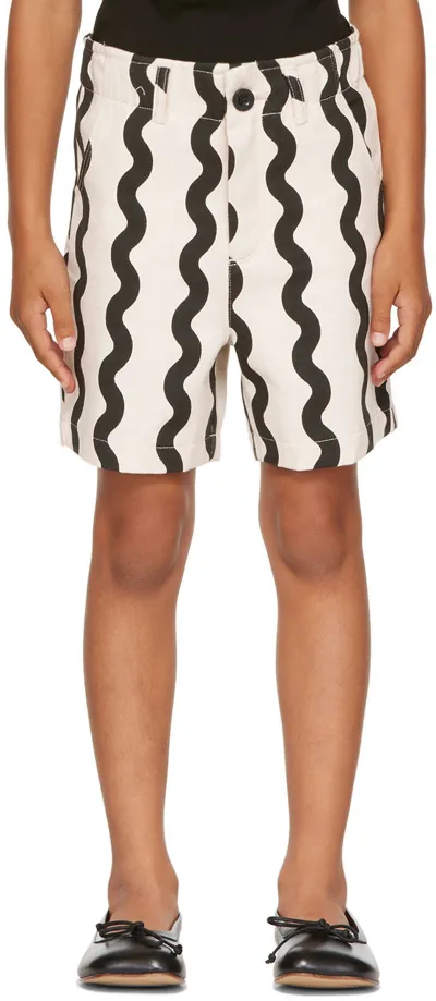 Même. Kids Off-white & Black Wavy Stripes Paloma Shorts In Ecru/black Wavy Stri